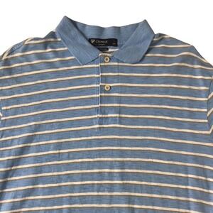 Cremieux Classics Mens Blue Striped Short Sleeve Collard Polo Shirt Size Large L